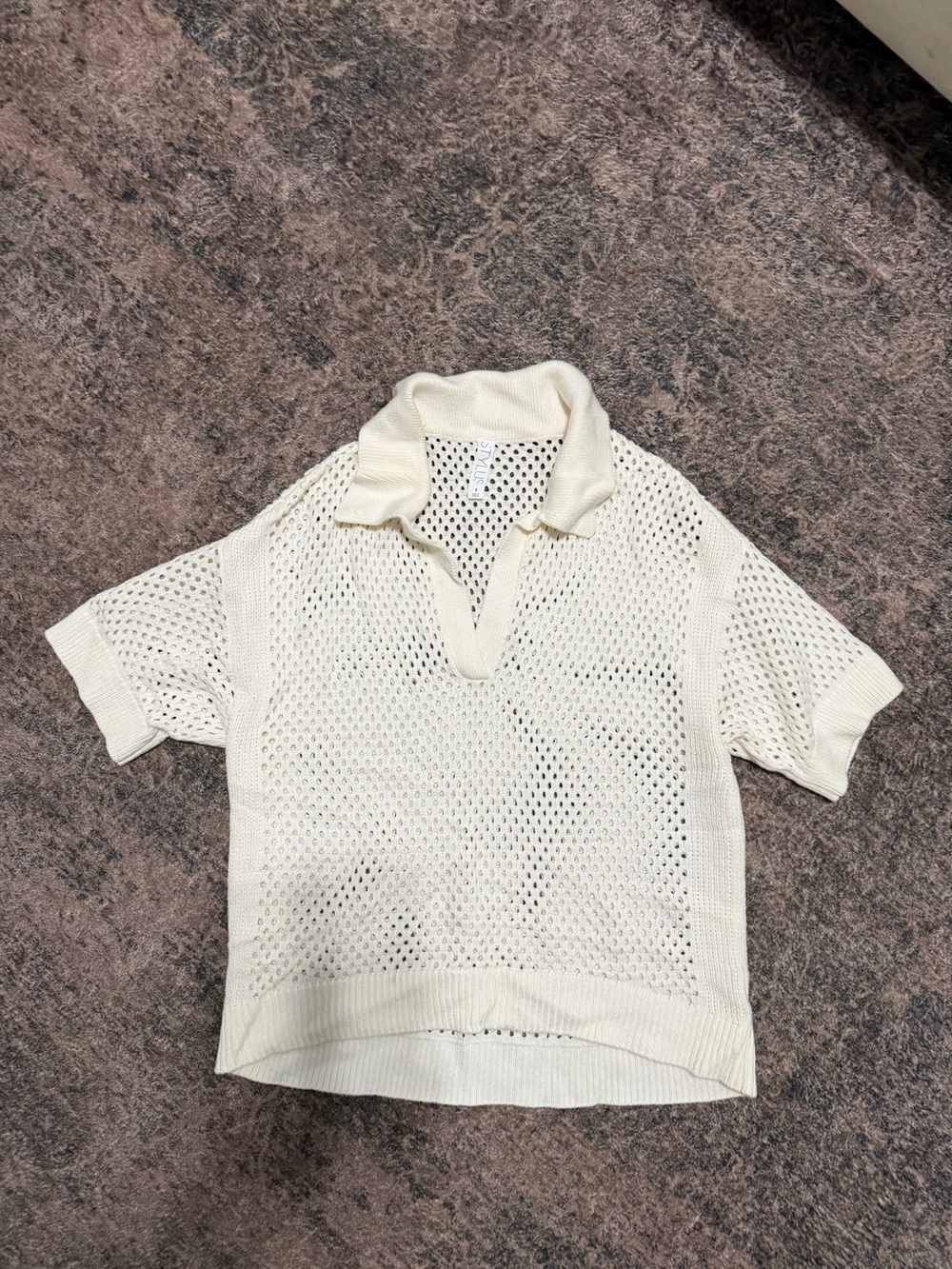STYLUS Cream Open-Weave Knit Polo Top